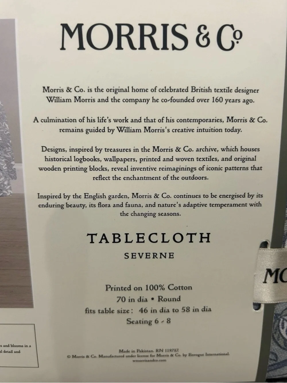 William MORRIS & Co Severne Blue Floral Cotton Tablecloth 70” Diameter ROUND